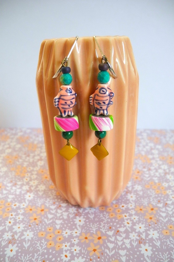 Boucles d'oreille IKAT poissonN°1
