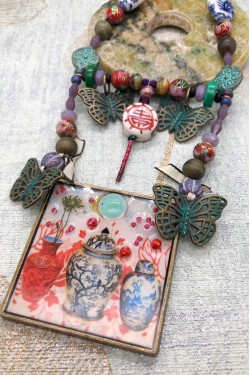 Collier long d'inspiration asiatique avec de belles perles chinoises Aniki Bijoux