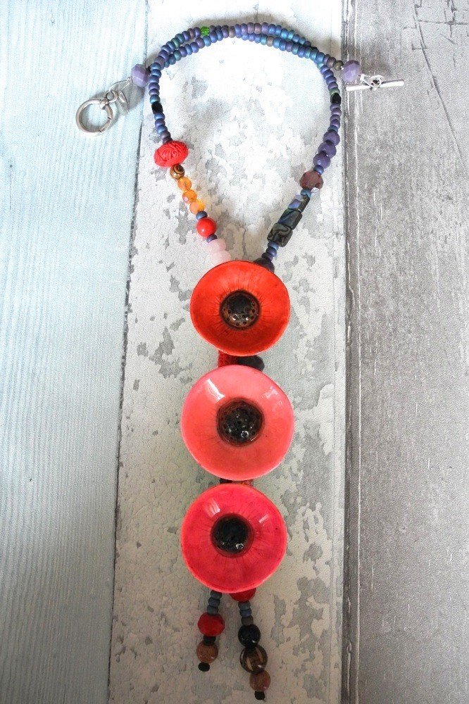 Collier 3 Pavots Rouge Collier 3 Pavots Rouge