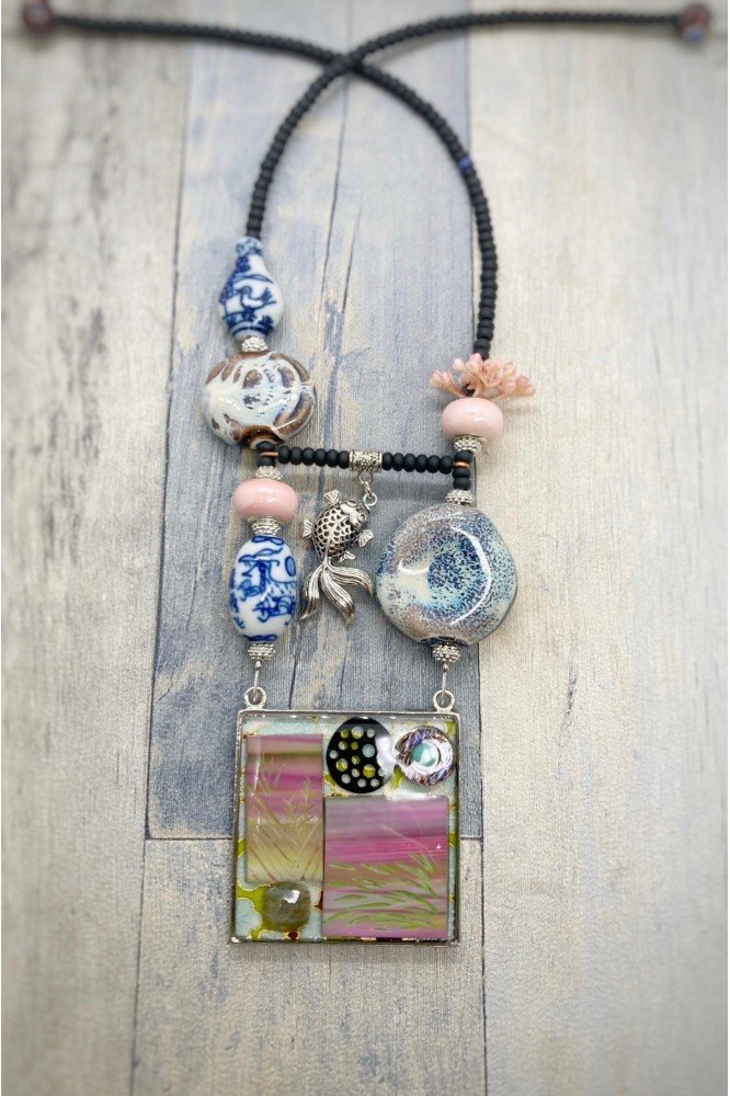 Collier long d'inspiration asiatique avec de belles perles chinoises Aniki Bijoux