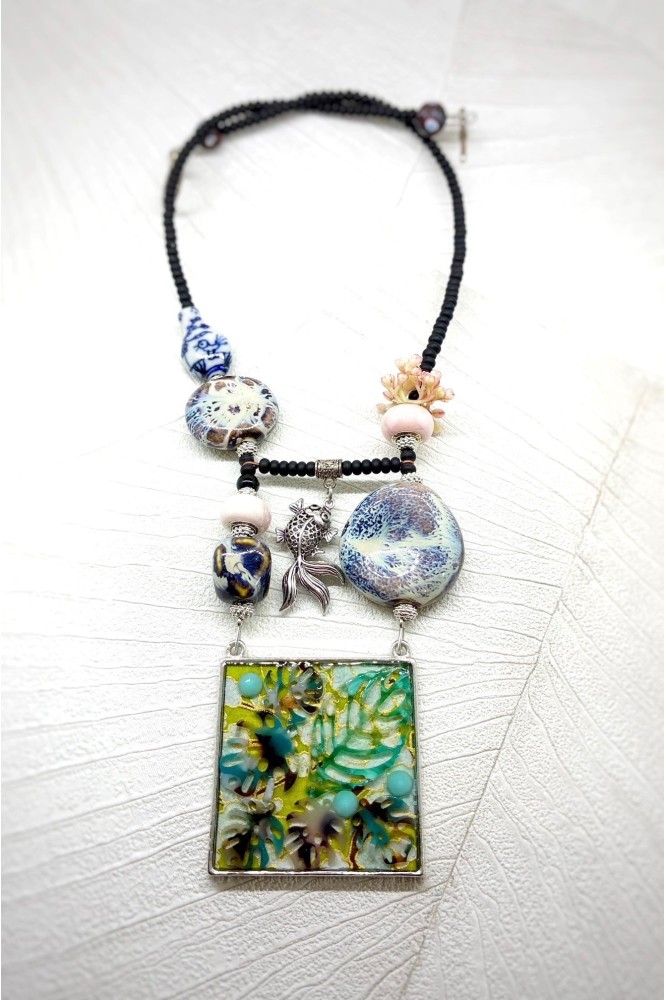 Collier long d'inspiration asiatique avec de belles perles chinoises Aniki Bijoux