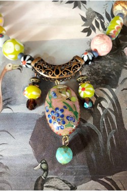 Collier Bali cloisonné perles rose