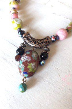 Collier Bali cloisonné perle terre de sienne