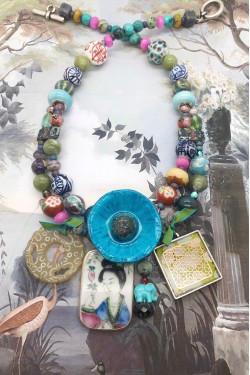 collier chinoiserie pavot bleu